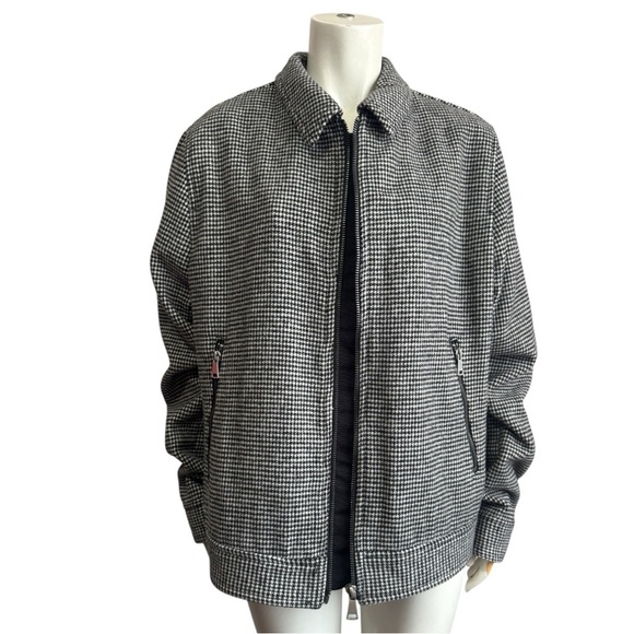 H&M Houndstooth Bomber Jacket Black + White - Wool Blend - Full Zip -Men’s Large - Picture 2 of 16